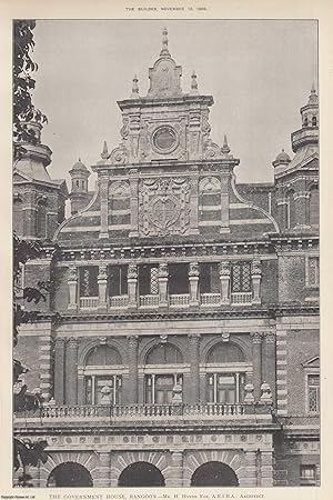 Seller image for 1898 : The Government House, Rangoon. Detail of Central Feature. H. Hoyne Fox, Architect. An original page from The Builder. An Illustrated Weekly Magazine, for the Architect, Engineer, Archaeologist, Constructor, & Art-Lover. for sale by Cosmo Books