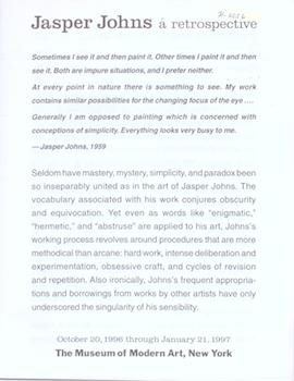 Jasper Johns a retrospective. (Exhibition at The Museum of Modern Art, NY, 20 October 1996 - 21 J...