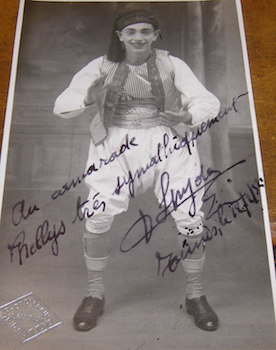 Black & White Postcard with autographed dedication to Rellys.