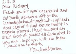 Handwritten thank you note to Richard Grenville Clark, April 2, 2013, thanking Clark for the unex...