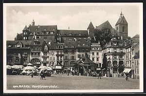 Ansichtskarte Basel, Barfüsserplatz mit Verkaufsständen