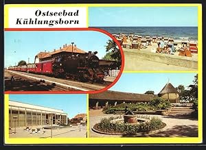 Ansichtskarte Kühlungsborn /Ostsee, Eisenbahn Molli auf dem Bahnhof, Terrasse des FDGB-Ferienheim...