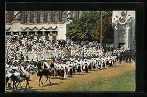 Ansichtskarte Huldigungsfestzug 1908, Gruppe Schlesien, Bergknappen und Teschner Mädchen