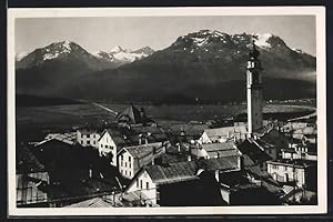Ansichtskarte Samaden, Ortsansicht mit Berninagruppe