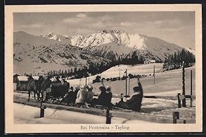 Ansichtskarte Pontresina, Tayling, Schlitten hinter einer Kutsche gespannt