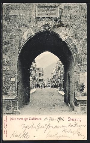 Cartolina Sterzing, Strassenblick durch den Stadtturm