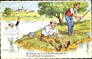 Bild des Verkufers fr Knstler Ansichtskarte / Postkarte Chaperon, Jean, Angler, ertrinkender Mann ruft zu laut zum Verkauf von akpool GmbH