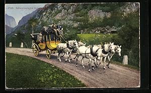 Ansichtskarte Postkutsche der Schweizerischen Gebirgspost unterwegs im Gebirge