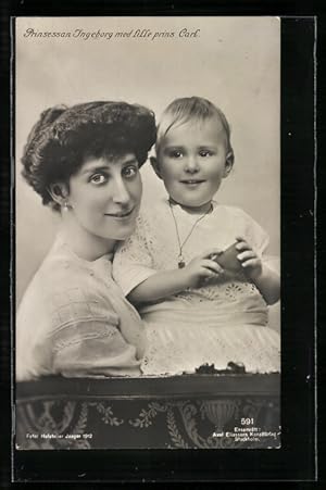 Ansichtskarte Prinzessin Ingeborg von Schweden mit Prinz Carl