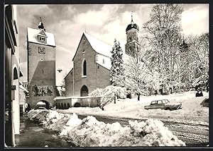 Ansichtskarte Isny im Allgäu, Wassertor und St. Nikolai im Winter