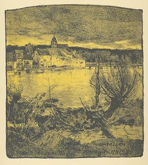 Image du vendeur pour Rheinfelden. Blick auf Rheinfelden ber den Rhein. Farblithographie von Erich Nikutowski, 1906. mis en vente par Altstadt Antiquariat M. Weiers