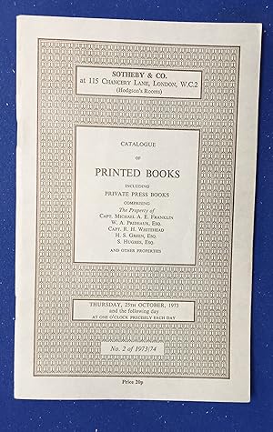 Catalogue of printed books. [ Sotheby & Co., auction catalogue, sale date: 25-26 October 1973 ].