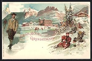 Lithographie Grindelwald, Bear Hotel