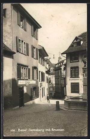 Ansichtskarte Basel, Gemsberg mit Brunnen