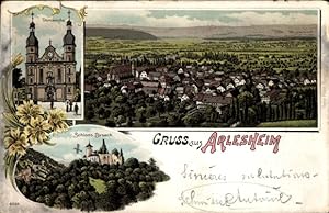 Litho Arlesheim Kanton Basel Land, Domkirche, Schloss Birseck, Totalansicht