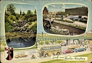 Ansichtskarte / Postkarte Berlin Kreuzberg, Wappen, Hallesches Tor, Gedenkbibliothek, Hochbahn