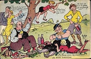Künstler Ansichtskarte / Postkarte Personen bei einem Picknick