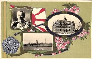 Präge Passepartout Ansichtskarte / Postkarte Japanisches Kriegsschiff, Kaiserlich Japanische Mari...