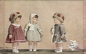 Künstler Ansichtskarte / Postkarte Drei Kinder, Mädchen, Puppe, Sonnenschirm - Primus 958