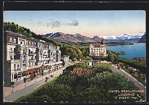 Ansichtskarte Luzern, Hotel Beau-Rivage und der See