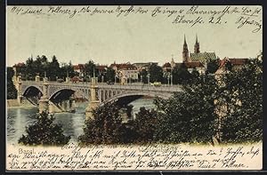 Ansichtskarte Basel, Wettsteinbrücke, Im Hintergrund Kirche