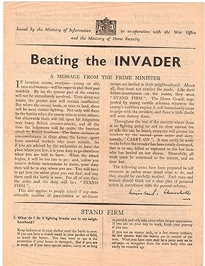 Beating the Invader An original, early Second World War leaflet issued by the British Government ...