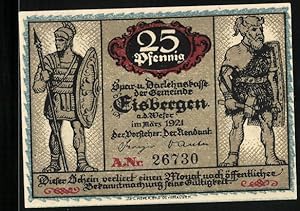 Bild des Verkufers fr Notgeld Eisbergen a. d. Weser 1921, 25 Pfennig, Hermann der Germane in der Schlacht zum Verkauf von Bartko-Reher