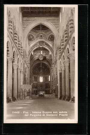 Cartolina Pisa, Interno Duomo con veduta del Pergamo di Giovanni Pisano