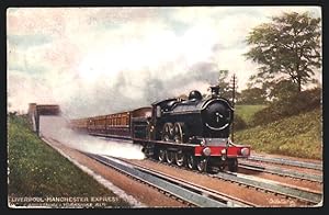 Künstler-Postcard englische Eisenbahn Liverpool-Manchester Express der Gesellschaft Lancashire, Y...
