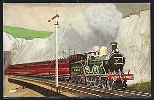 Künstler-Postcard SECR, 4-4-0 No. 470 passing Shakespeare Cliff, Dover, with a down train