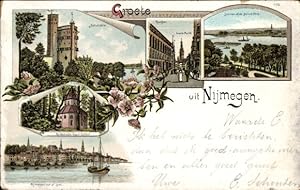 Lithographie Nijmegen Gelderland, Belvedere, Hafen, Rathaus, Groote Markt
