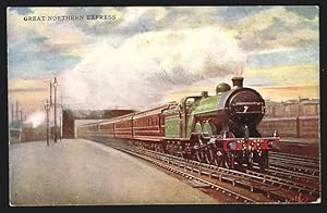 Postcard Great Northern Express, green locomotive