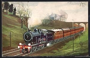 Postcard GER, 4-4-0 No. 1828 near Brentwood with Cromer-Liverpool St. train