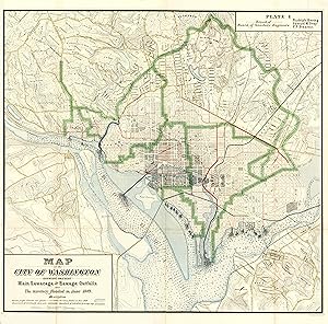 Stadtplan mit Karte des Abwassersystem der Stadt ('Map of the City of Washington Showing Present ...