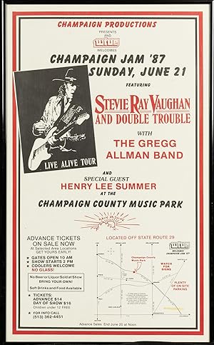 Imagen del vendedor de Champaign Productions presents and WTUE 105-FM welcomes Champaign Jam '87, Sunday, June 21. Featuring Stevie Ray Vaughan and Double Trouble . [a vintage poster] a la venta por Michael Treloar Booksellers ANZAAB/ILAB