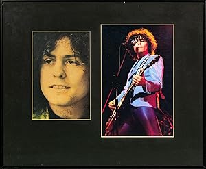 A colour-printed portrait signed in black ink by Marc Bolan of T. Rex