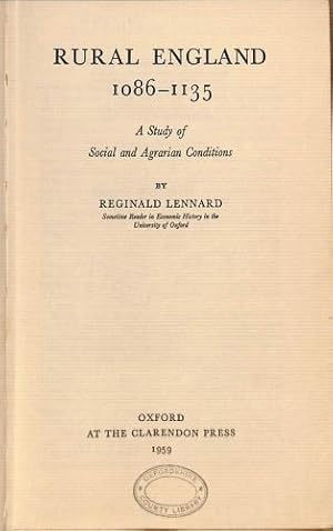 Imagen del vendedor de Rural England, 1086-1135 (Oxford University Press academic monograph reprints) a la venta por WeBuyBooks