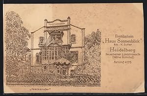 Künstler-Ansichtskarte Heidelberg / Neckar, Hotel-Pension Haus Sonnenblick, Neuenheimer Landstras...