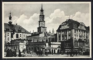 Ansichtskarte Posen-Poznan, Strassenbahn am Rathaus