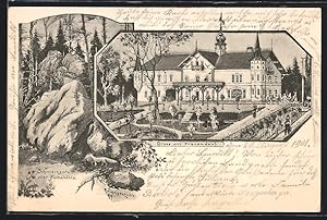 Künstler-Ansichtskarte sign. Scheibenzuber: Frauendorf, Das Schloss mit Garten, Schwedengrotte
