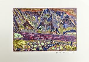 Bild des Verkufers fr Esteban Fekete, Landschaft, Holzschnitt, handsigniert zum Verkauf von Fahning Art Gallery