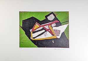 Imagen del vendedor de Uta Zaumseil, Abstrakte Katze, Holzschnitt, handsigniert, nummeriert a la venta por Fahning Art Gallery