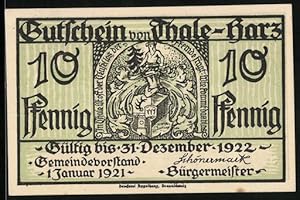 Bild des Verkufers fr Notgeld Thale /Harz 1921, 10 Pfennig, Stadtwappen, Wilder Mann, Teufel zum Verkauf von Bartko-Reher
