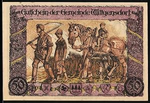 Notgeld Wittgensdorf / Chemnitz 1921, 50 Pfennig, Bauerfamilie mit Pferd, Hofnarr und Bettler