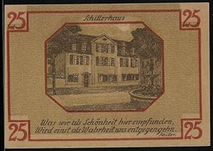 Notgeld Weimar / Thüringen 1921, 25 Pfennig, Schillerhaus, Goethe