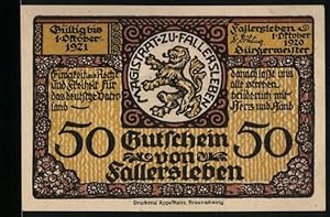 Bild des Verkufers fr Notgeld Fallersleben 1920, 50 Pfennig, Geburtshaus des Dichters Hoffmann von Fallersleben zum Verkauf von Bartko-Reher