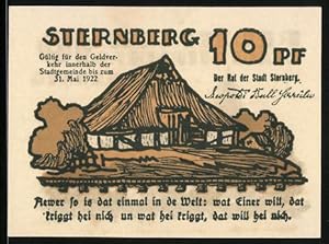 Notgeld Sternberg / Mecklenburg 1922, 10 Pfennig, Kleines Haus, Kirche