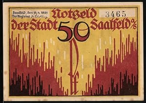 Notgeld Saalfeld /Saale 1921, 50 Pfennig, Der hohe Schwarm, Stadtwappen