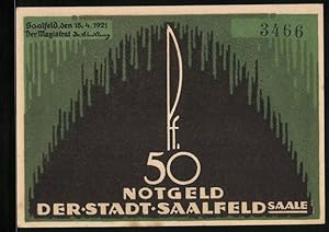 Notgeld Saalfeld /Saale 1921, 50 Pfennig, Vorderansicht vom Rathaus