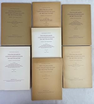 Image du vendeur pour Deutschlands Geschichtsquellen im Mittelalter; Vorzeit und Karolinger. Heft 1 bis 6 und Beiheft KOMPLETT. Heft 1: Die Vorzeit von den Anfngen bis zur Herrschaft der Karolinger; H 2: Die Karolinger vom Anfang des 8.Jahrhunderts bis zum Tode Karls des Grossen; H 3: Die Karolinger vom Tode Karls des Grossen bis zum Vertrag von Verdun; H 4: Die Karolinger vom Vertrag von Verdun bis zum Herrschaftsantritt der Herscher aus dem schsischen Hause Italien und das Papsttums; H 5: Die Karolinger vom Vertrag von Verdun bis zum Herrschaftsantritt der Herrscher aus dem schsischen Hause das Westfrnkische Reich; H 6: Die Katrolinger. Das Ostfrnkische Reich; Beiheft: Die Rechtsquellen. mis en vente par Antiquariat Bler